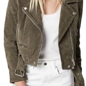 New Blank NYC Suede Moto Jacket Womens XS Herb Olive Green Leather